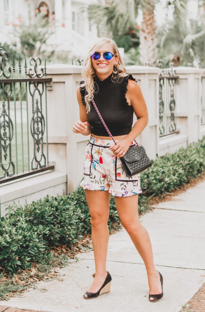 Florals and Ruffles | Floral Ruffle Trimmed Shorts | BreeAtLast.com