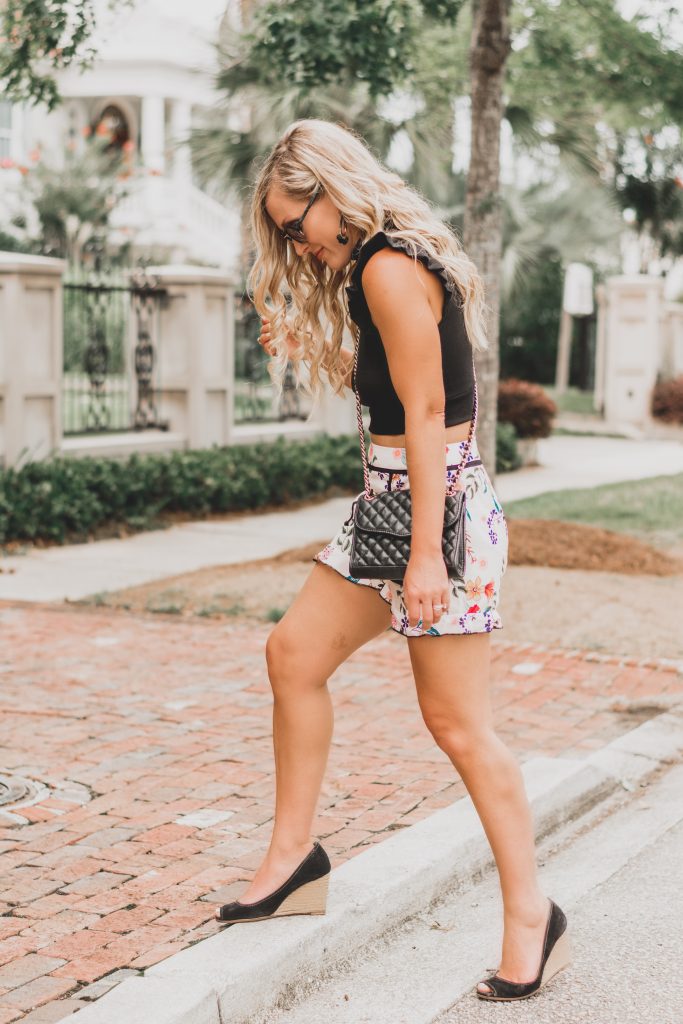 Florals and Ruffles | Floral Ruffle Trimmed Shorts | BreeAtLast.com