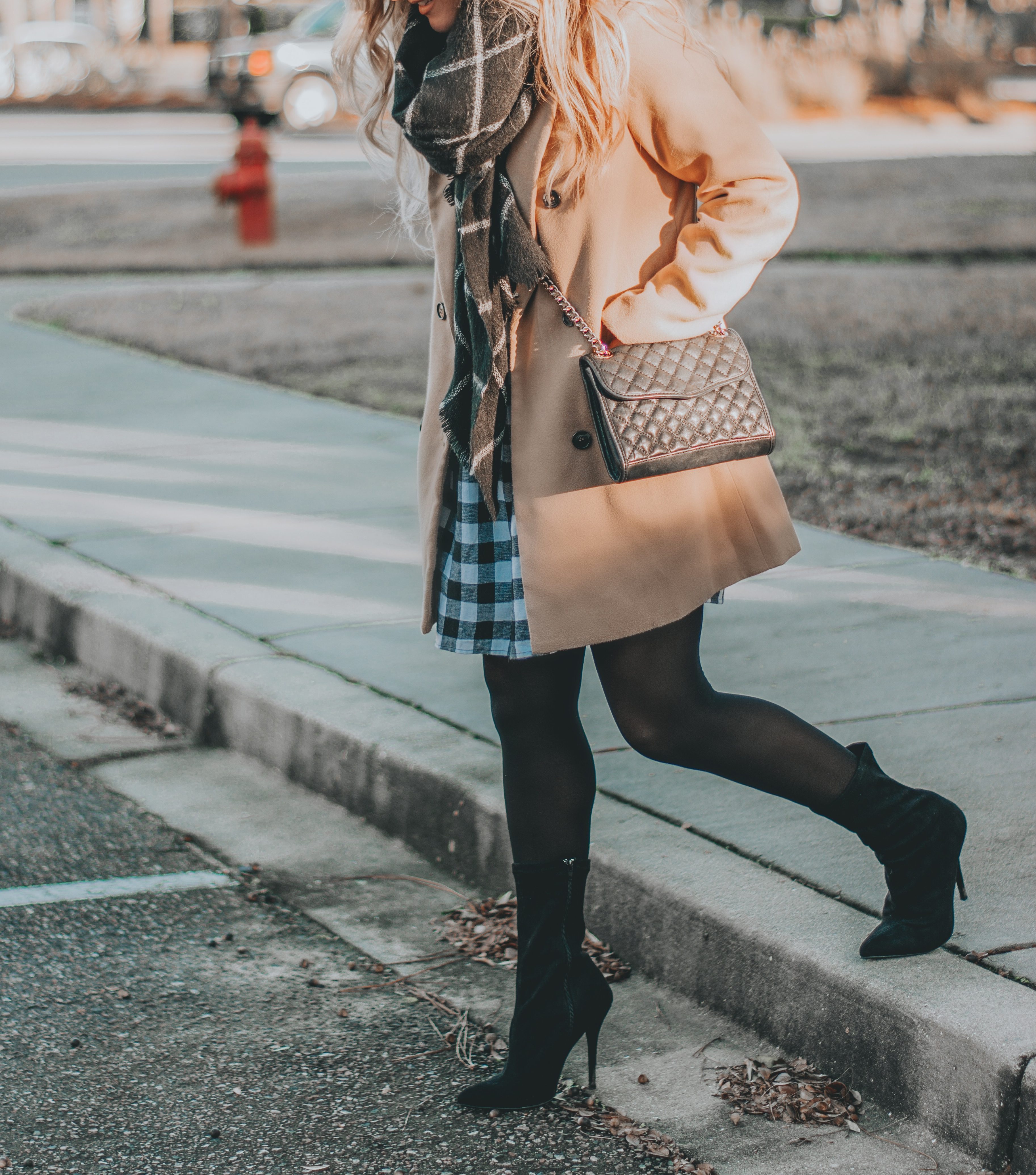New Year, New Goals | What I Plan to Focus on in 2019 : sharing my budget friendly black and white plaid dress and camel coat ootd, as well as my 2019 new year goals. BreeAtLast.com